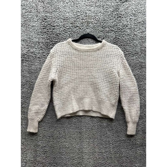 Filippa K Mohair-Wool Waffle Knit Pullover Crop Sweater Off-White Womens Size M